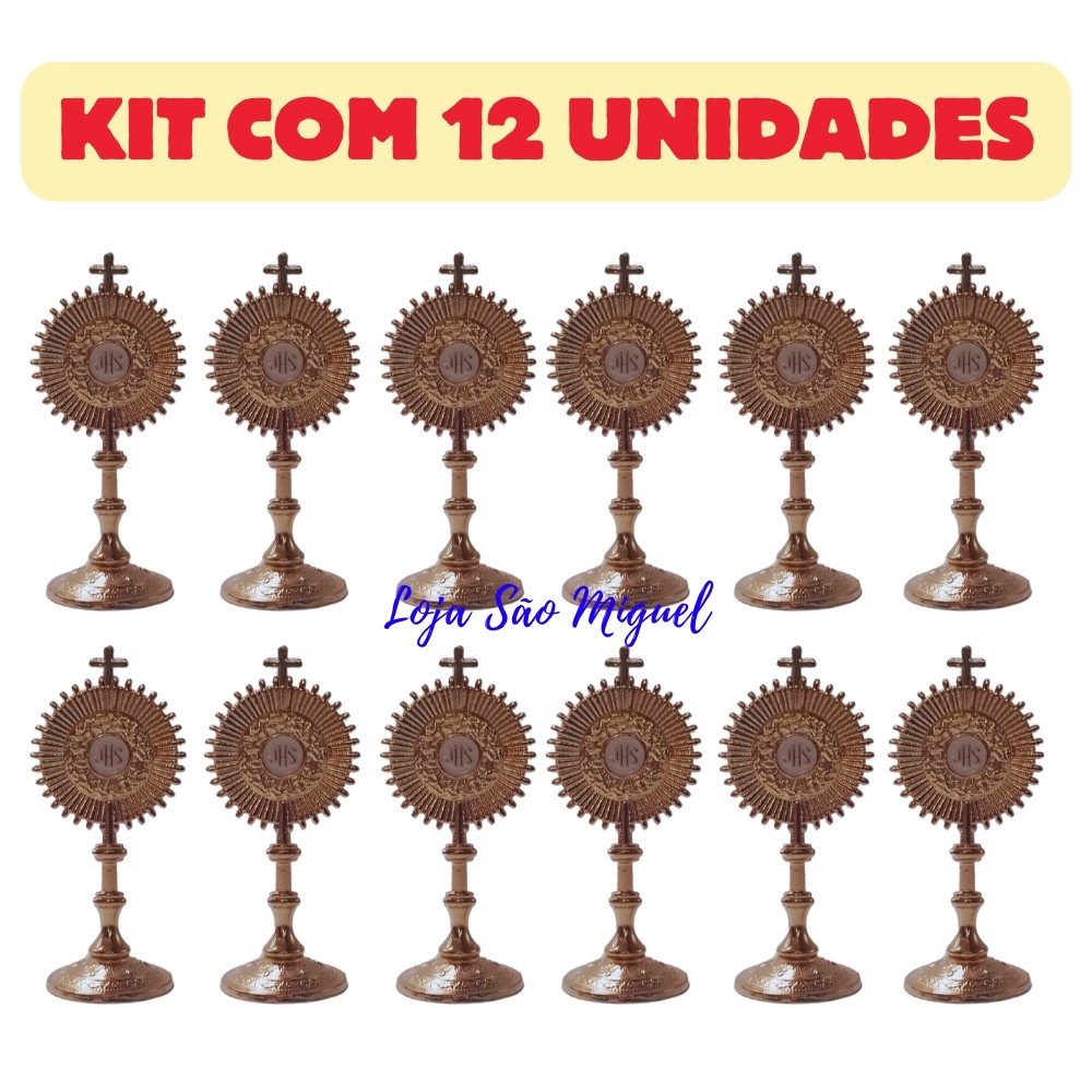 Santíssimo Sacramento Ostensório Pequeno 6,5 cm Metal Dourado Kit com 12 Unidades