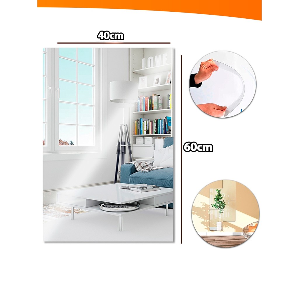 Espelho Adesivo Decorativo Placa Acrílico Retangular 40x60cm   Kolling Sell