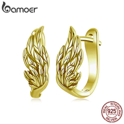Bamoer 925 Sterling Sliver Hoop Brincos Asa Cor Dourada Design Joias Presentes Para Mulheres