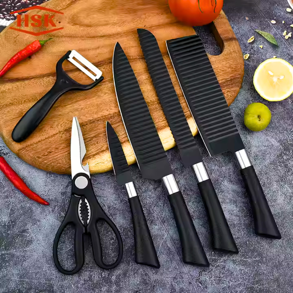 Faqueiro Com 6 Facas De Cozinha Lâminas Afiadas Resistentes Cabo Ergonômico Design Moderno