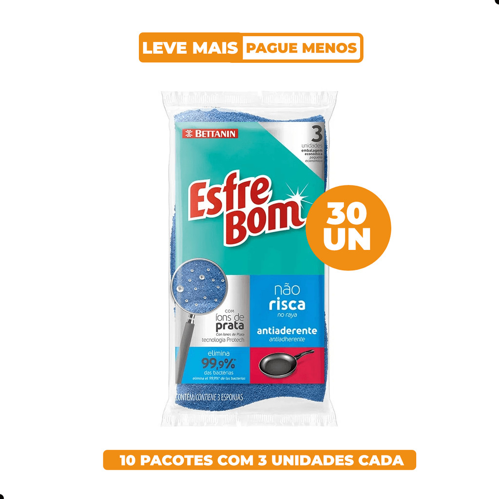 Kit Esponja Multiuso Não Risca 30 Unidades EsfreBom em Oferta na Shopee