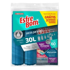 Saco de Lixo em Rolo com Fundo Reforçado Azul 30L com Kit Esponja Multiuso Diamond EsfreBom Bettanin