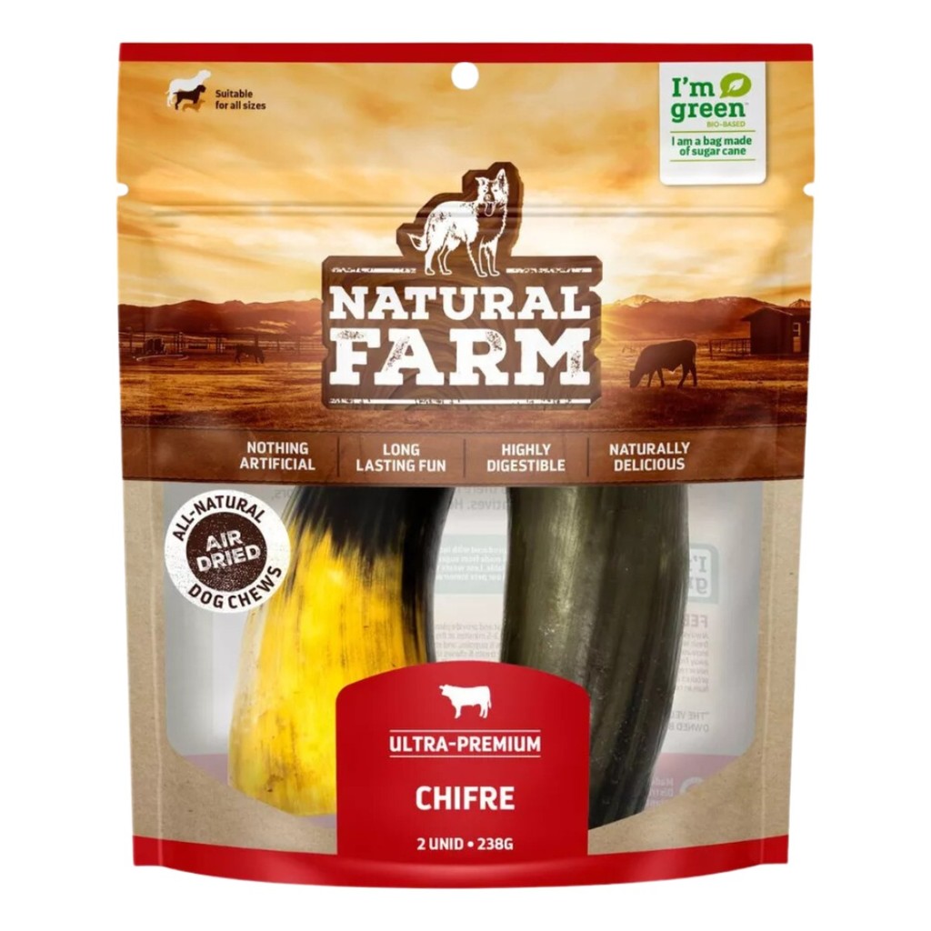 Chifre Desidratado Bovino Pacote2 Unidades Natural Farm 238g
