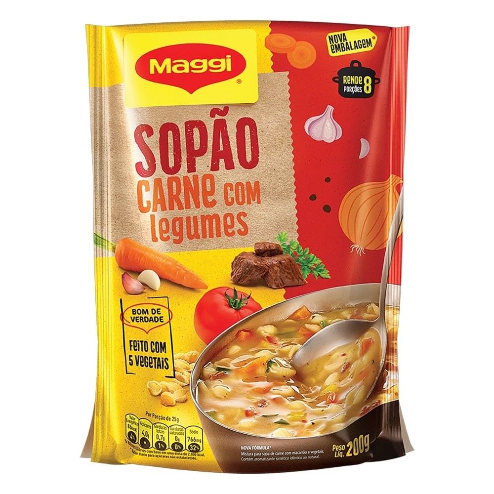 Sopão Maggi Carne com Macarrão e Legumes 200g - Embalagem com 24 Unidades