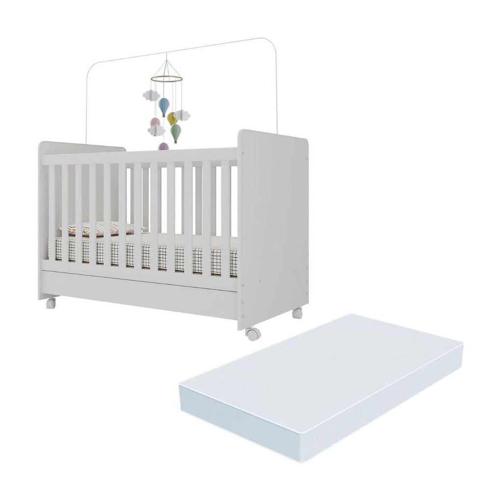 Berço Americano 3x1 com Colchão Incluso e Rodízios Pimpolho Multimóveis MP4308 em Oferta na Shopee