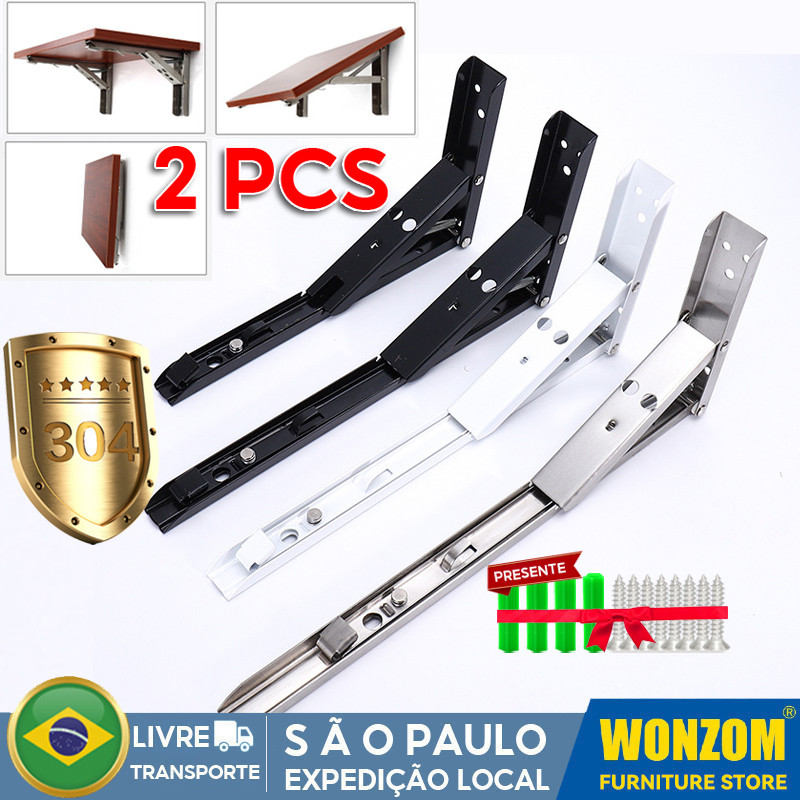 [2 Pcs] Suporte Mão Francesa Retrátil PAR Dobrável Reforçada Tampo Mesa - Varios TAMANHOS Preto E Branco em Oferta na Shopee