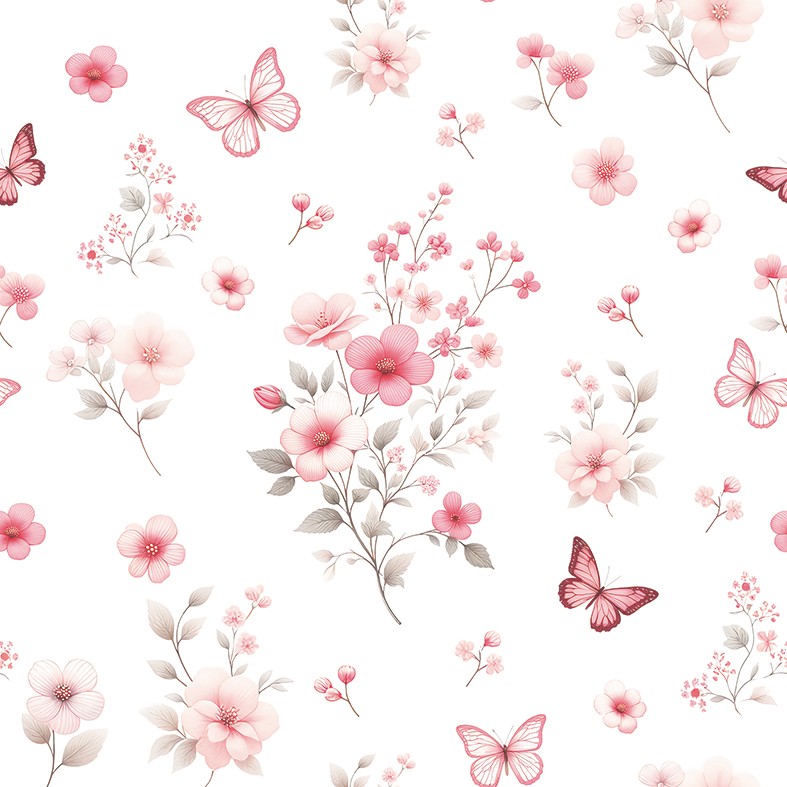 Flanela Estampado Borboletas no Jardim Rosa, 50cm X 78cm