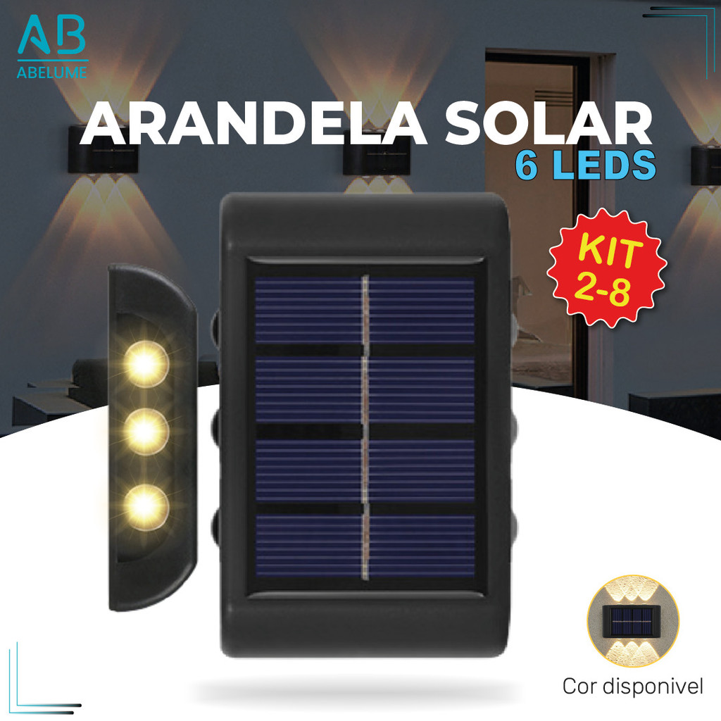 2-8 Luminária Arandela Solar 6 LED Luz Branco Quente para Parede a Prova dágua Spot para parede em Oferta na Shopee
