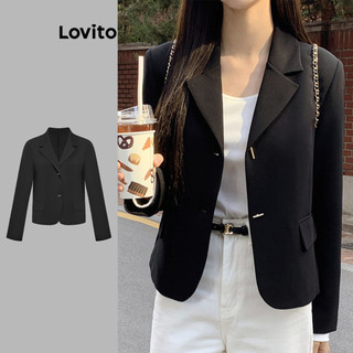 Lovito Blazer casual de estrutura simples com linha de metal para mulheres LAD106019 em Oferta na Shopee