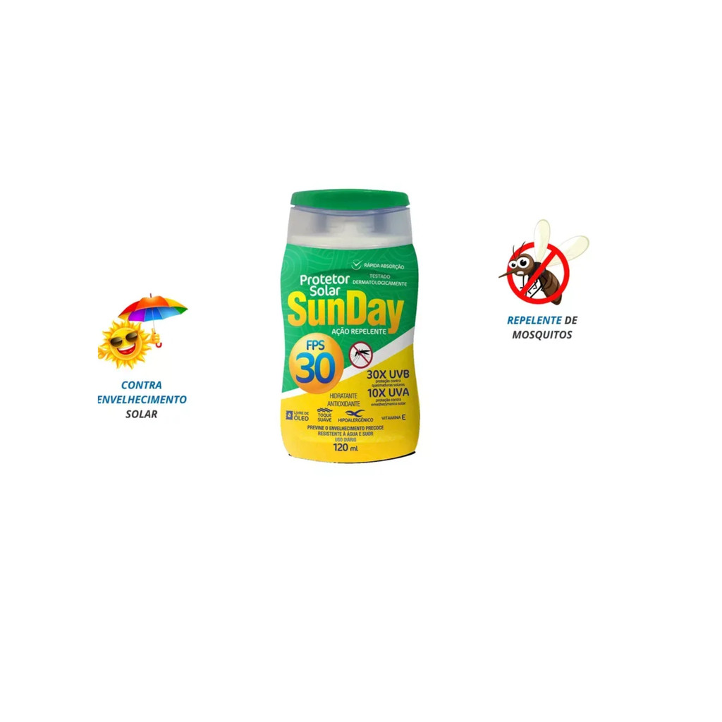 Protetor Solar FPS 30 com Repelente Sunday 120ml