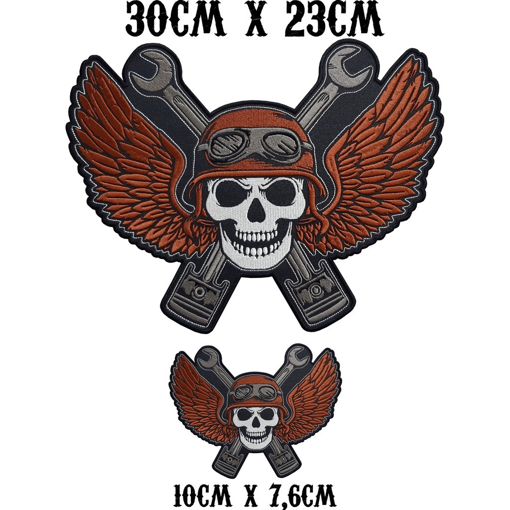 Kit Bordados Brasão Caveira Kamizaze Asa Marrom Motoqueiro Cav6.2
