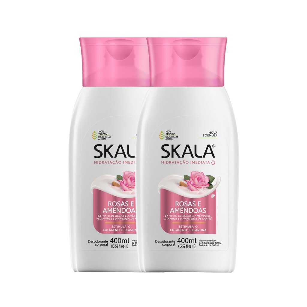 Kit 2 Loção Creme Hidratante Corporal Rosas E Amêndoas Skala em Oferta na Shopee