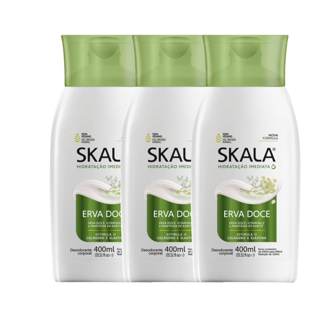 Kit 3 Loção Creme Hidratante Corporal Erva Doce Vegano Skala - Beauty
