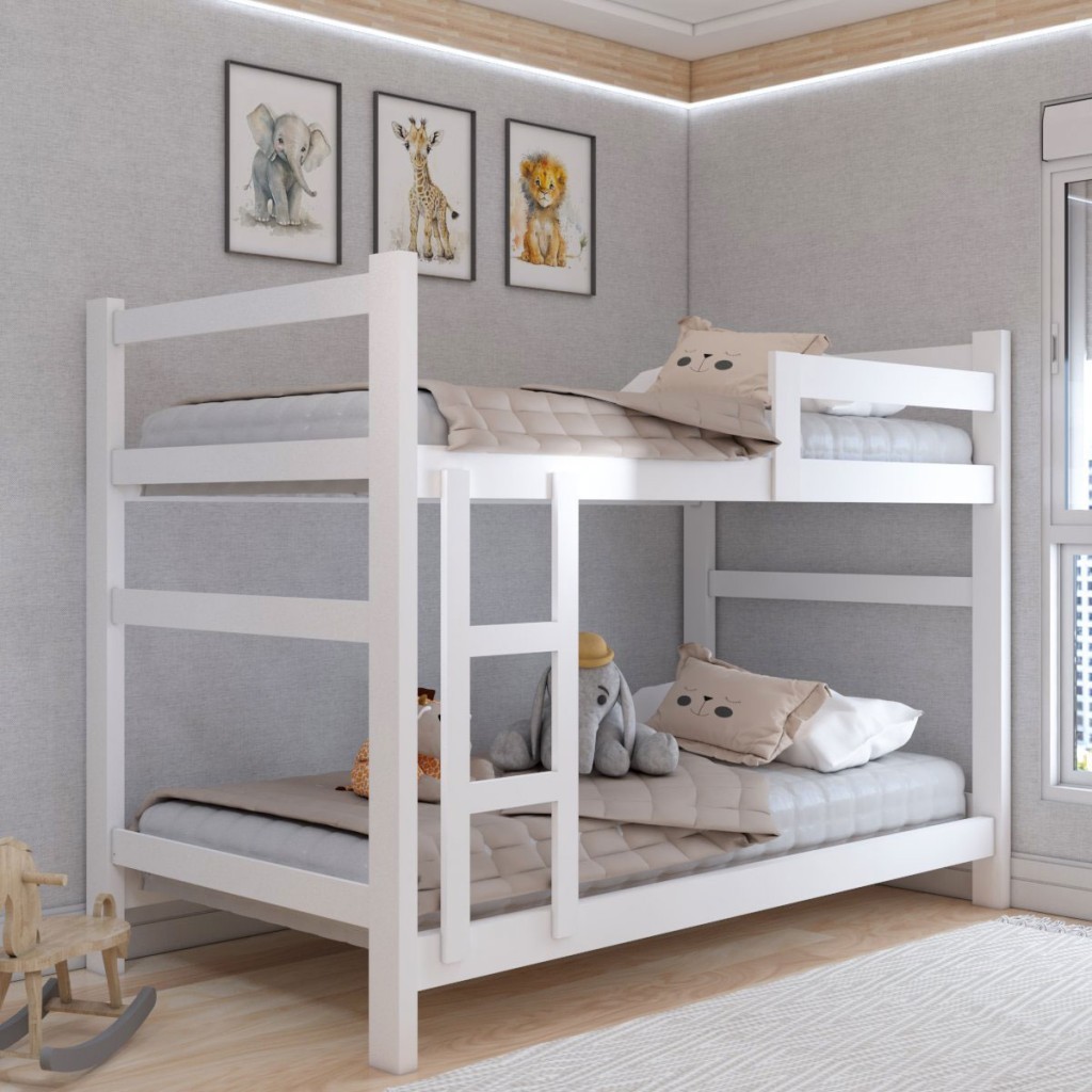 Beliche Aconchego 100% Mdf com Escada e Grade de Proteção Branco - Panorama Móveis em Oferta na Shopee