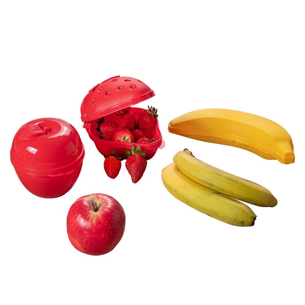 Kit 3 Potes Porta Metade Frutas Banana Maçã Morango Plasútil em Oferta na Shopee