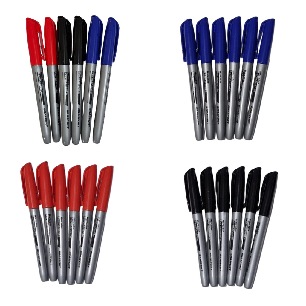 KIT DE 6 CANETAS PARA MARCACAO PERMANENTE BRASFORT 2MM