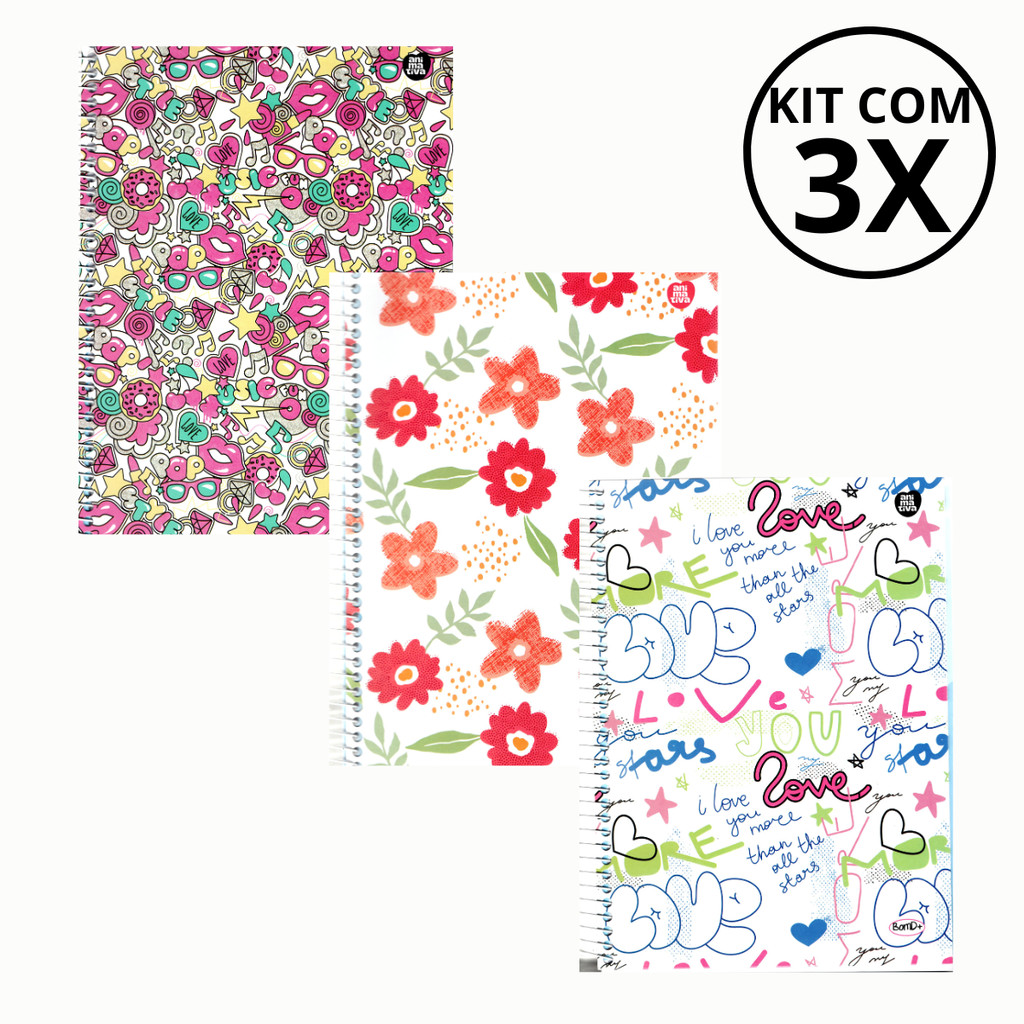 Kit Com 03 Cadernos 10 Materias Feminino 160 Folhas - SÃO DOMINGOS em Oferta na Shopee