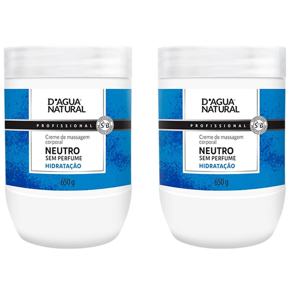 Kit 2 Potes Creme De Massagem Corporal Dagua Natural Neutro 650g Sem Perfume Hid