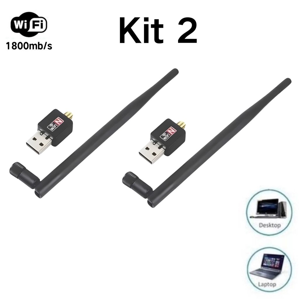 Kit 2 Antena Wi-fi Adaptador Receptor 1800mb/s Usb Pc Notebook