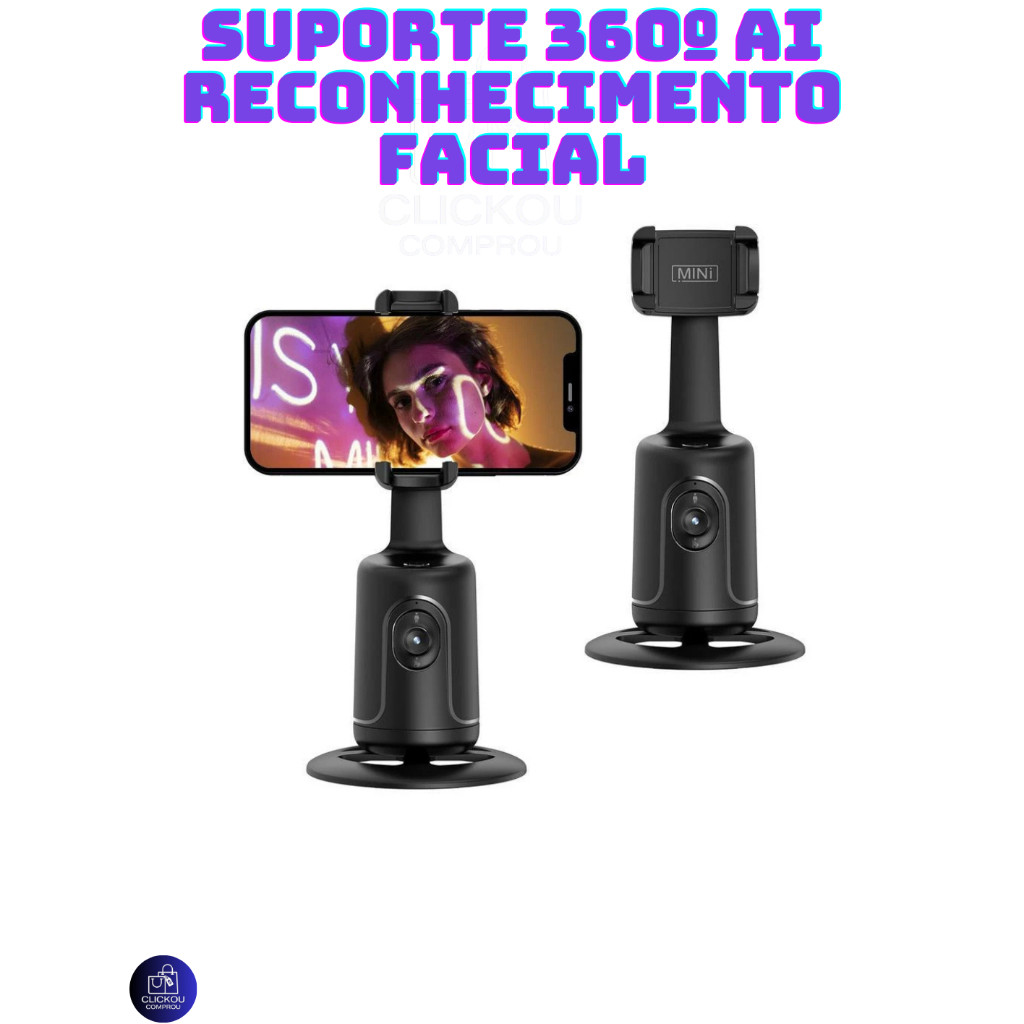 Suporte Estabilizador com reconhecimento facial Inteligente AI 360°Móvel Inclinar a Visão ...