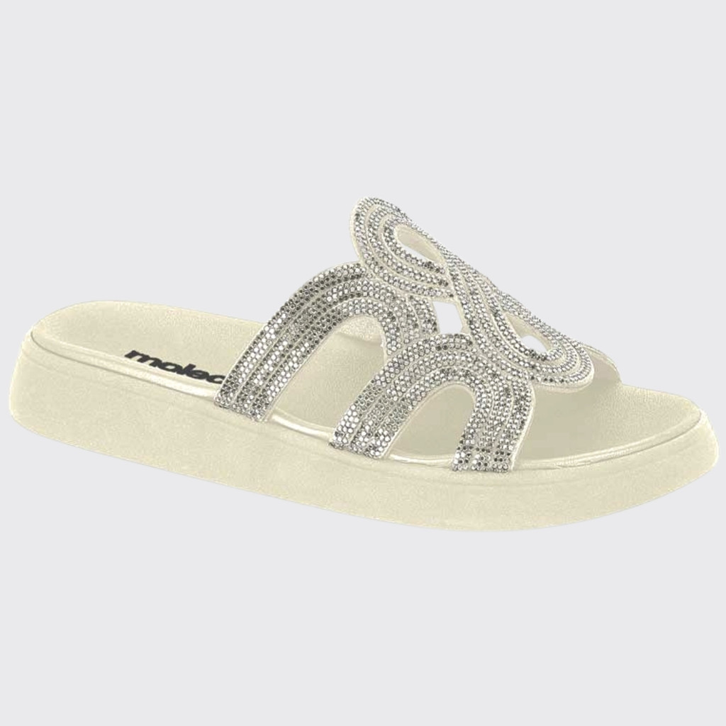 Sandália Slide Feminina Flatform Papete Cabedal Brilhante Moleca 5469.134.28278