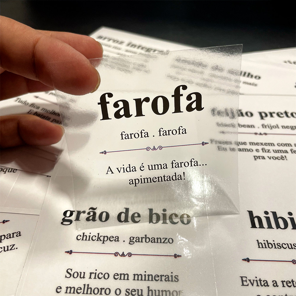 Kit 42 Adesivos Para Mantimentos Potes de Cozinha 7x7cm Modelo Dicionário Divertido Vinil Transparen