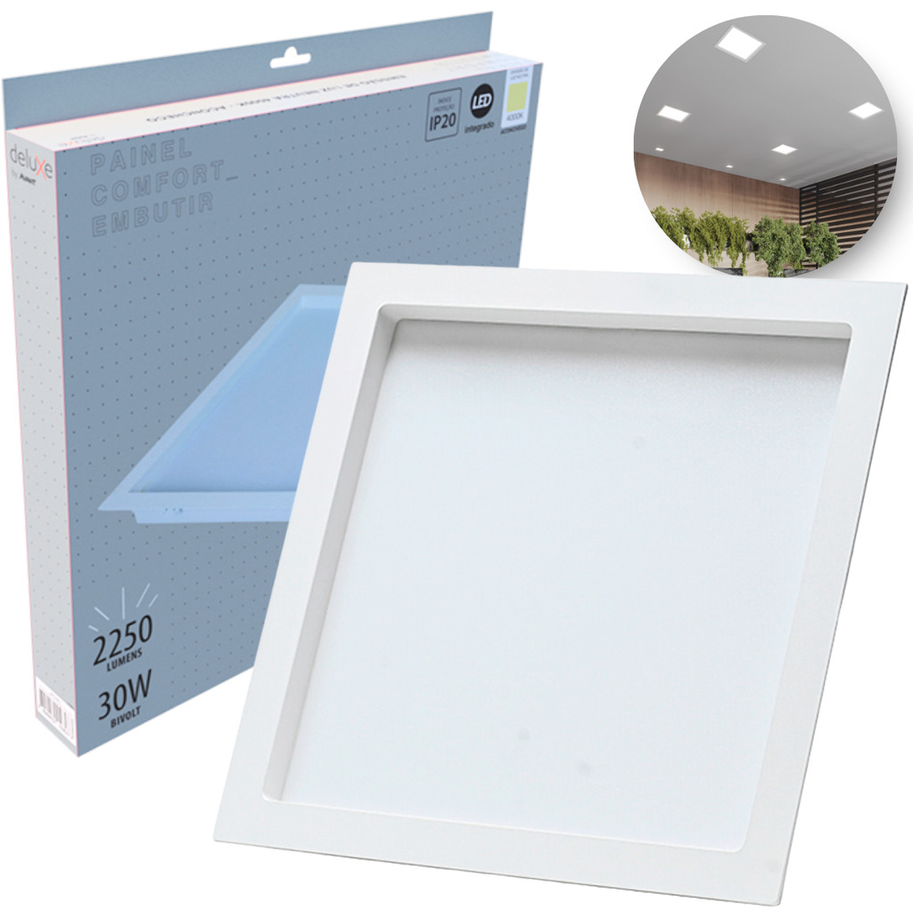 Painel Led Recuado 30w Quadrado 4000k Comfort Branco Neutro 34cm 110V/220V Bivolt Branco Fosco Cód: 908130872 - Deluxe em Oferta na Shopee