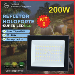 kit6 Holofote Refletor Led ECO Pro 200W Branco Frio 6500K Branco Quente Verde| IP65 | Luz Econômica | Para Jardim