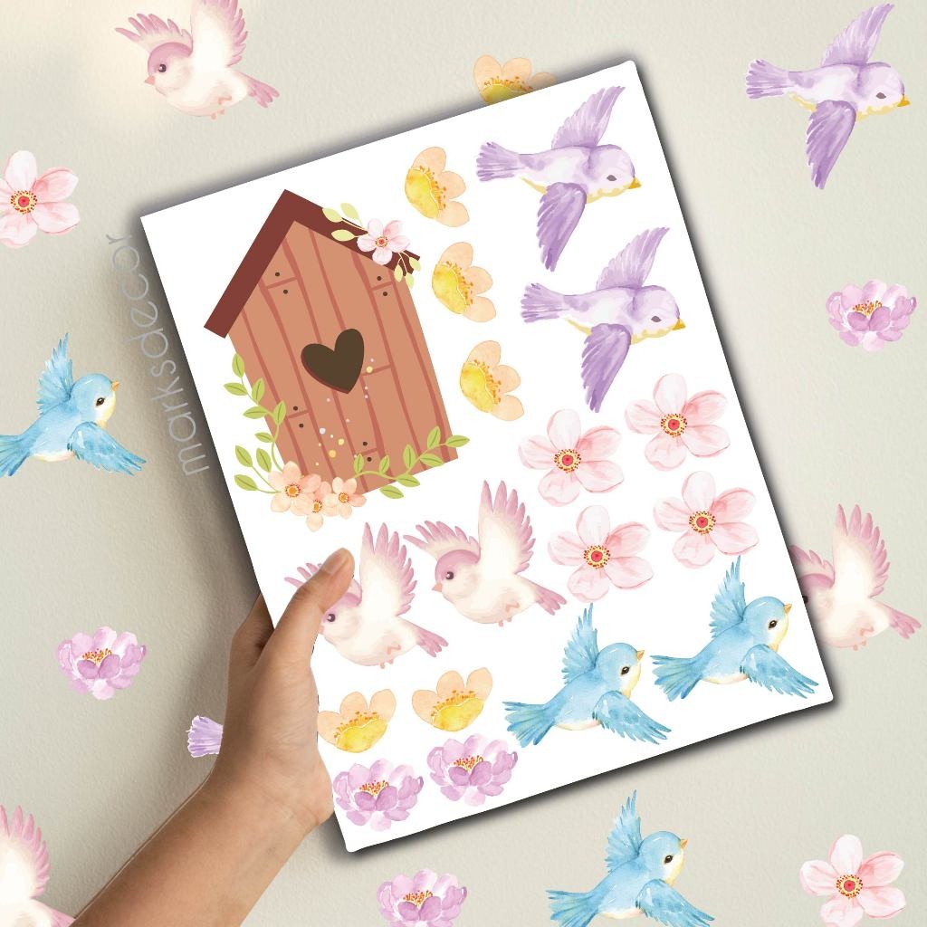 Adesivo Para Parede Passarinhos Jardim Encantado, Decoração Quarto de Menina, Papel de Parede Jardim