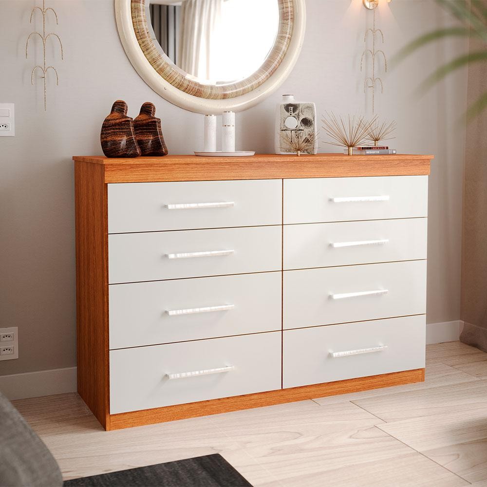 Cômoda Genova 8 GV Freijó Wood e Off White