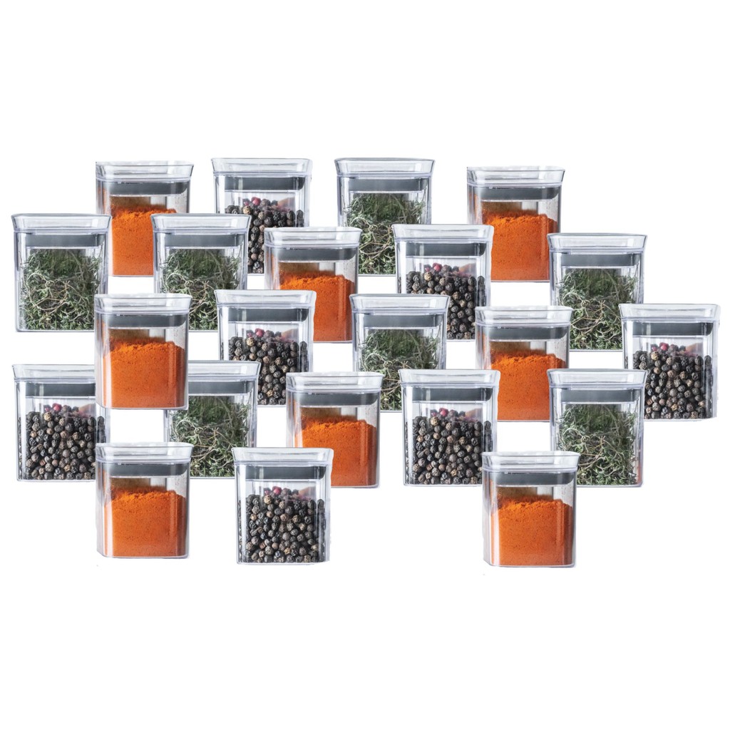 Kit 24 Pote Acrílico C/ Tampa Hermética 150ml Tempero Condimento Organizador Armazenamento