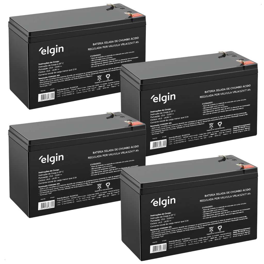 Kit 4 Bateria Para Cerca Elétrica  Selada Nobreak 12V 7A
