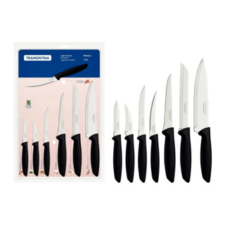 Jogo de Facas Tramontina Preto Plenus 7 Peças Aço Inox Cozinha Faqueiro Multiuso Durável U...