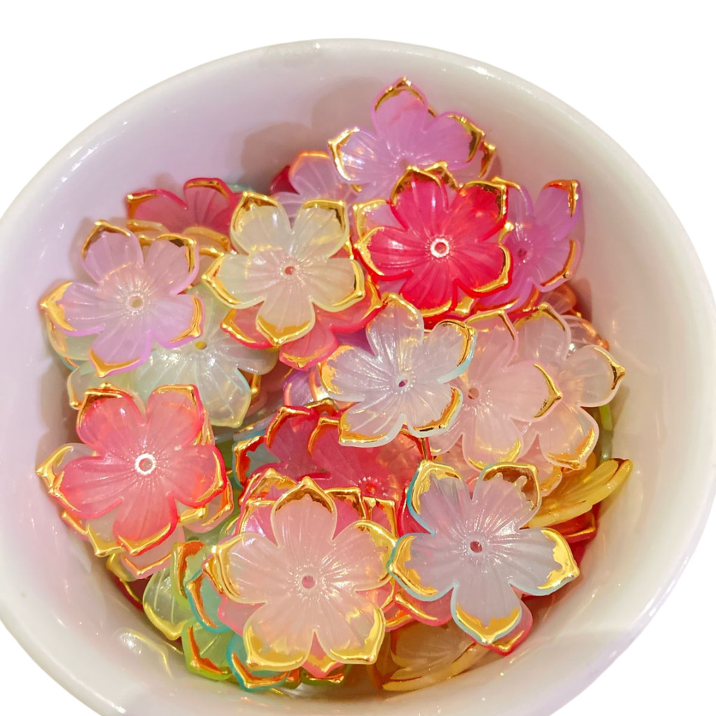 Flor Colorida Borda Dourada Entremeio 30pçs em Oferta na Shopee