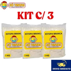 Kit 3 Estopas Multiuso 1kg Cada 100% Algodão Alta Absorção Limpeza Polimento Automotivo Oficina Pintura