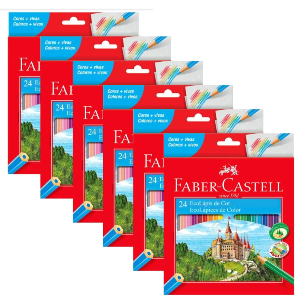 Lápis de Cor 24 Cores Vermelho Faber-Castell, Pacote com 6 estojos, Cores Vivas e Alta Qualidade em Oferta na Shopee