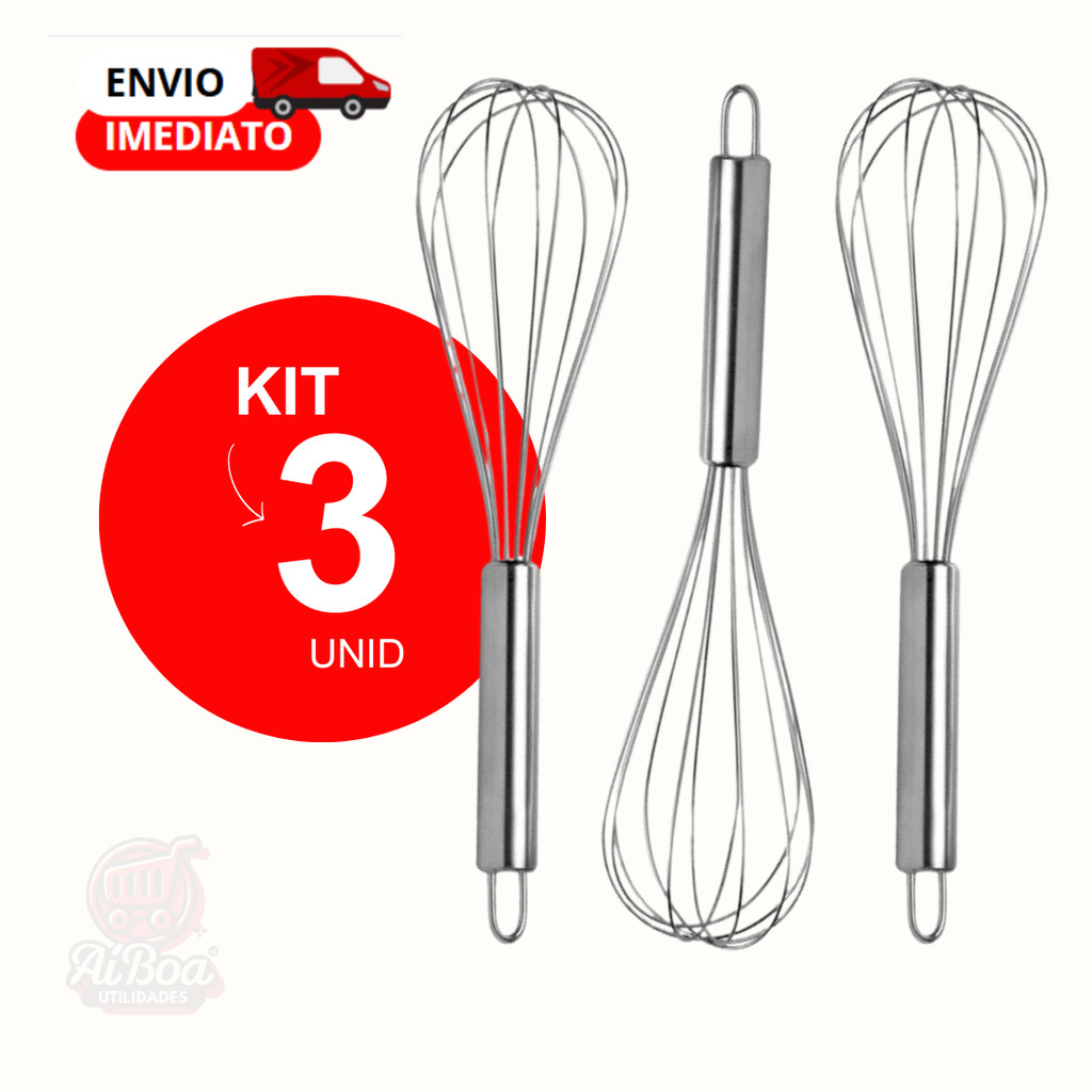 Kit 3, 2 ou 1 Batedor de Ovo Clara Fouet Fue Inox para Cozinha Casa Diversas Receitas Bolo Pão Massas