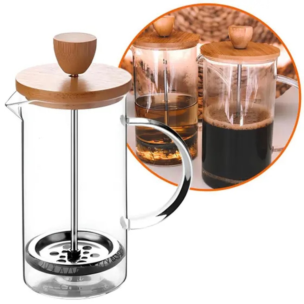 Cafeteira Prensa Francesa Vidro 350ml Com Tampa Bambu Café em Oferta na Shopee