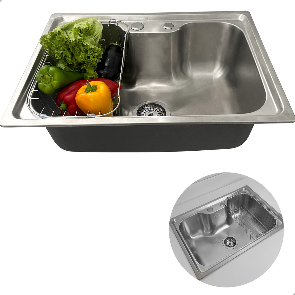 Cuba Inox Escovado 60x42 Para Pia Cozinha Gourmet Com Cesto Escorredor Cuba De Embutir Sobrepor