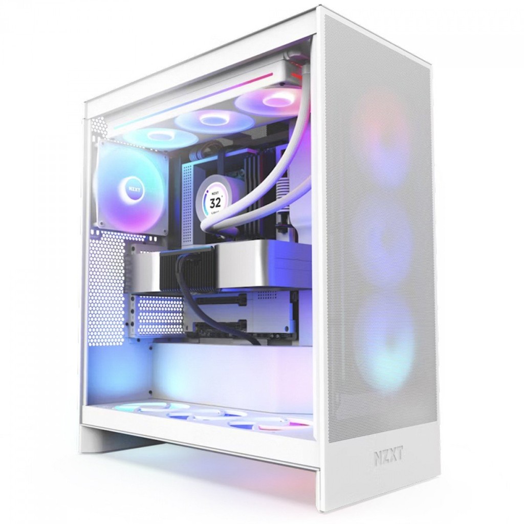 Gabinete Gamer NZXT H7 Flow RGB, Mid Tower, Vidro Temperado, Branco, Com 3 Fans, CM-H72FW-R1