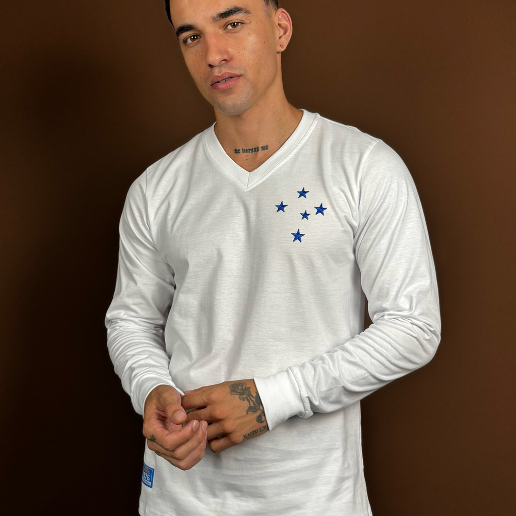 Camisa Cruzeiro Retrô 1976 Manga Longa Branca Masculina Oficial em Oferta na Shopee