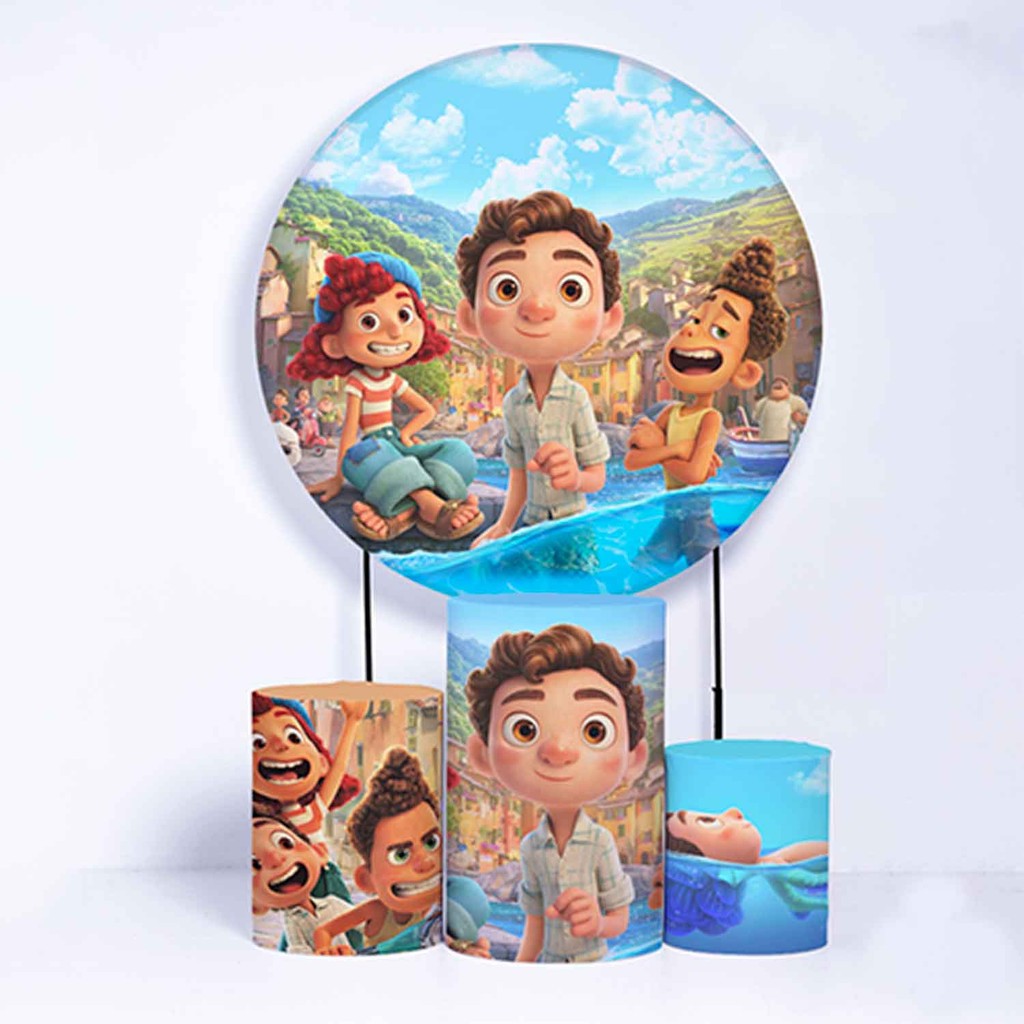 Kit Painel de Festa Redondo de 1,80m e Trio de Cilindros Luca - Fera Print
