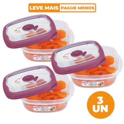 Kit 3 Potes Plásticos Quadrados Herméticos Açaí 920ml Flor Sanremo