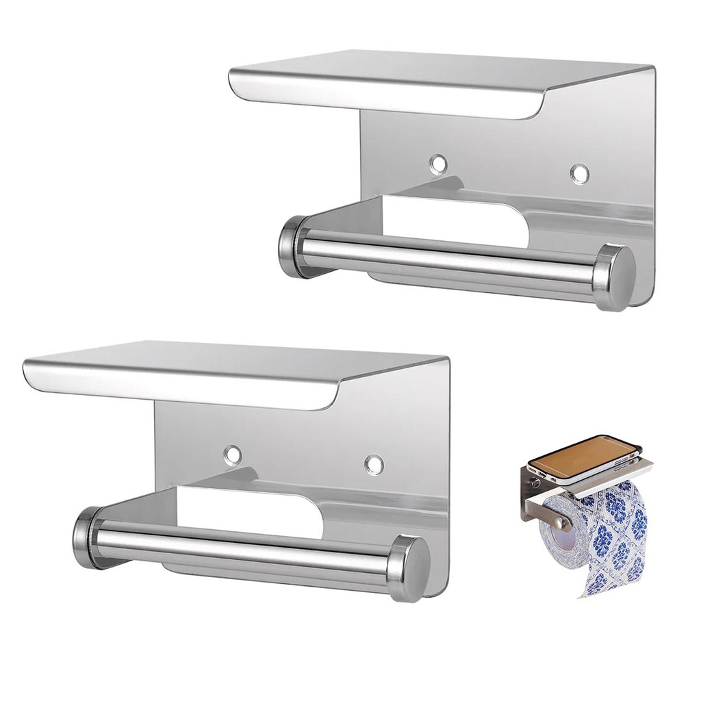 Suporte Papel Higienico Inox Kit 2 unidades Lavabo Banheiro Prateleira Porta Objeto Celular Apoio Suporte Parede em Oferta na Shopee