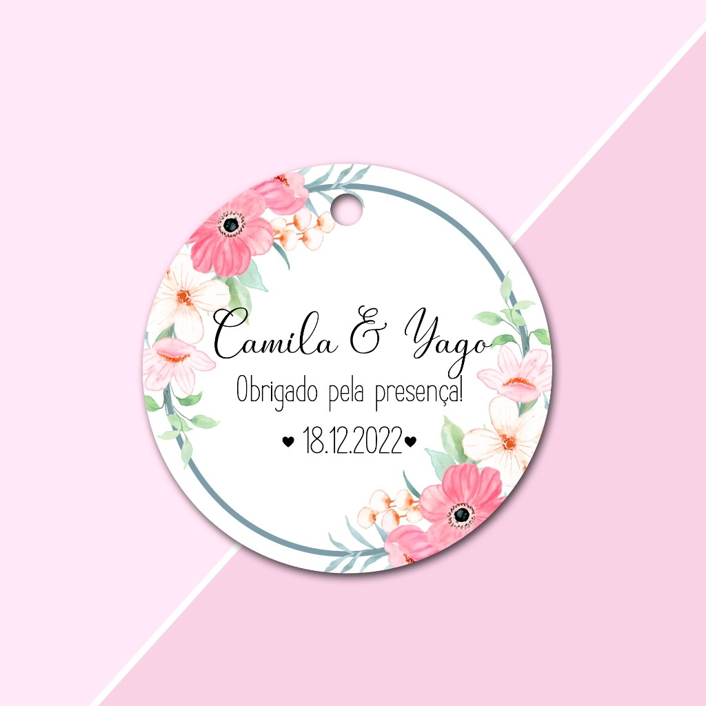 100 Tag Personalizado 4,5x4,5cm Papel Glossy Redondo Lembrancinha para Casamento Noivado Chá Cozinha em Oferta na Shopee
