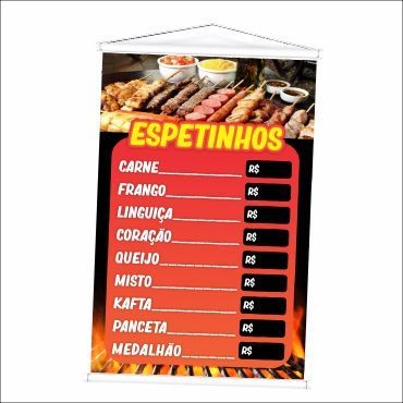 Lindo Banner Venda de Espetinhos produzido em lona. Cartaz Propaganda Vende-se para Barracas, Carrinhos de churrasco. em Oferta na Shopee