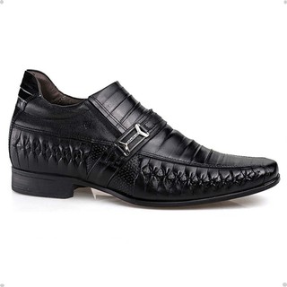 Sapato Social Rafarillo Couro Legítimo Tresse Elegante Conforto Dia a Dia Masculino +7cm Altura Discreto