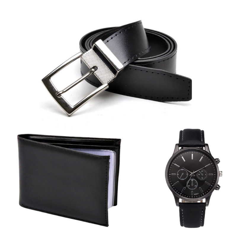 Kit Cinto Carteira E Relógio Analógico Masculino  Cinto Em Couro Ecológico Dupla Face Carteira Slim Porta Cartões E CNH
