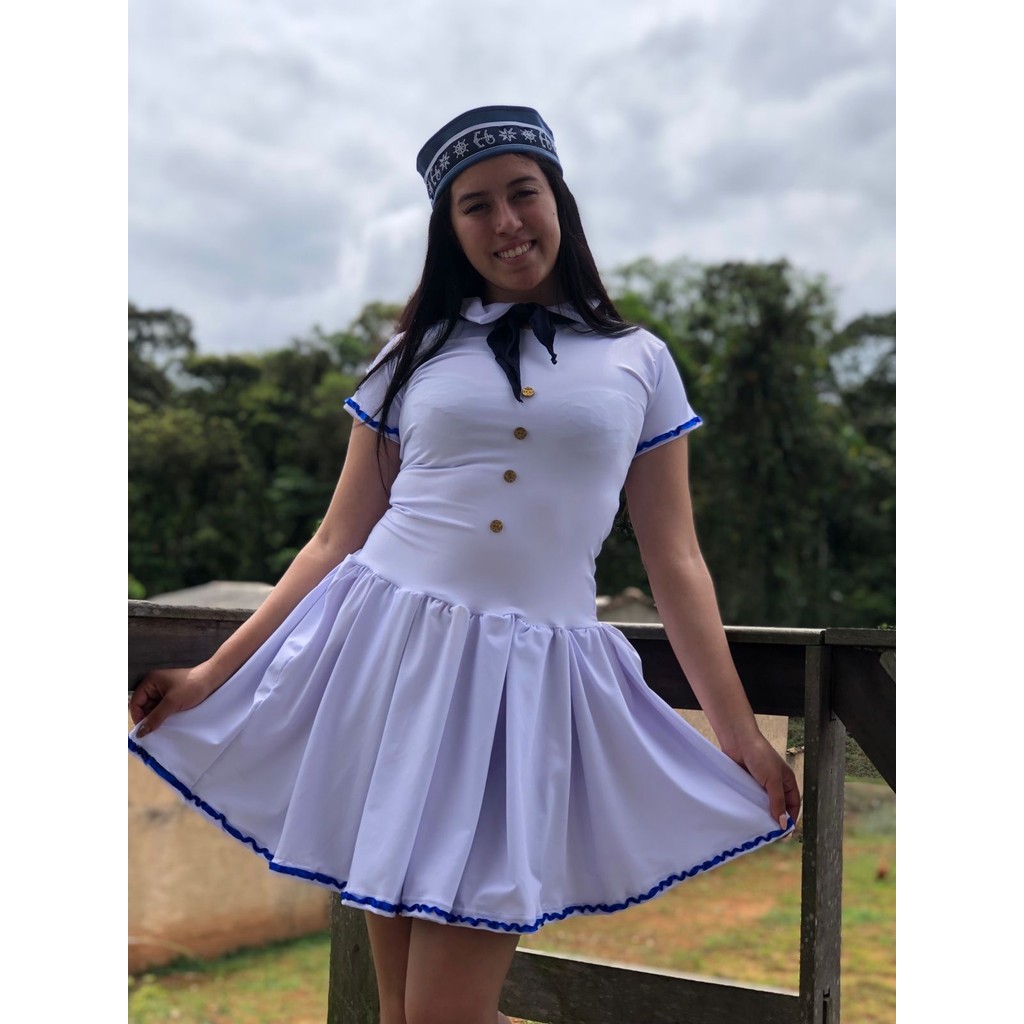 Vestido Marinheira  na cor branca com quepe