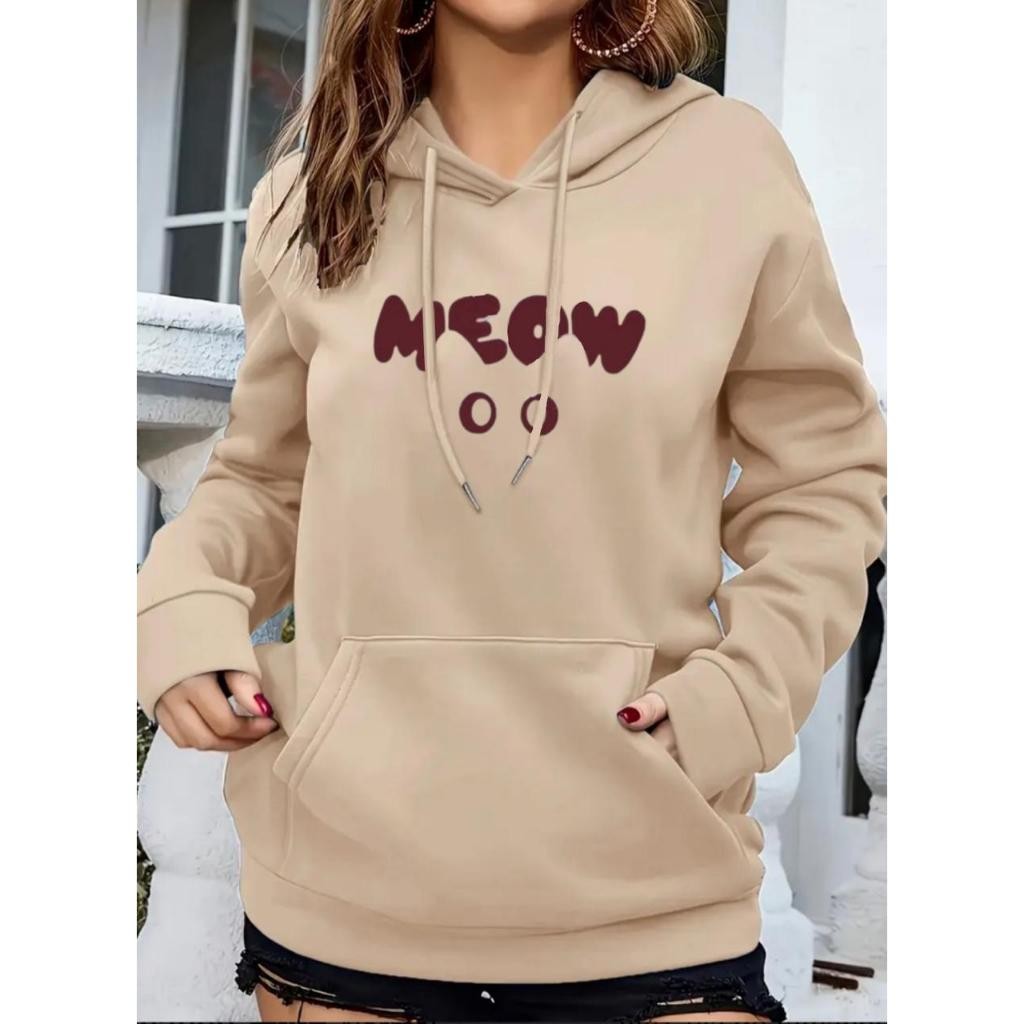 Blusa Moletom Capuz Meow Fofo Casaco Canguru Flanelado Premium